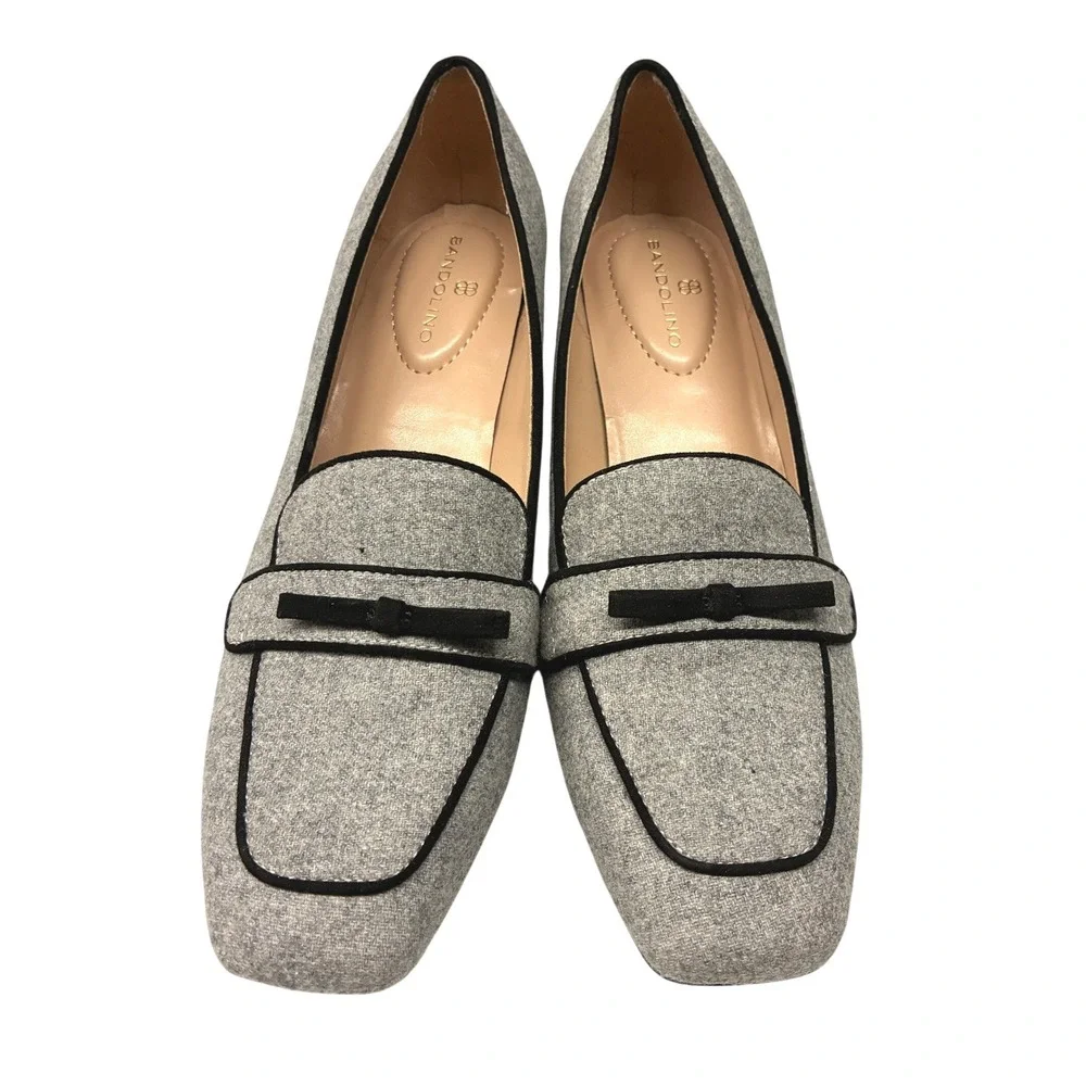 Bandolino Larkin Block Heel Loafer Pumps Womens 7.5W Gray Tweed Preppy Office
